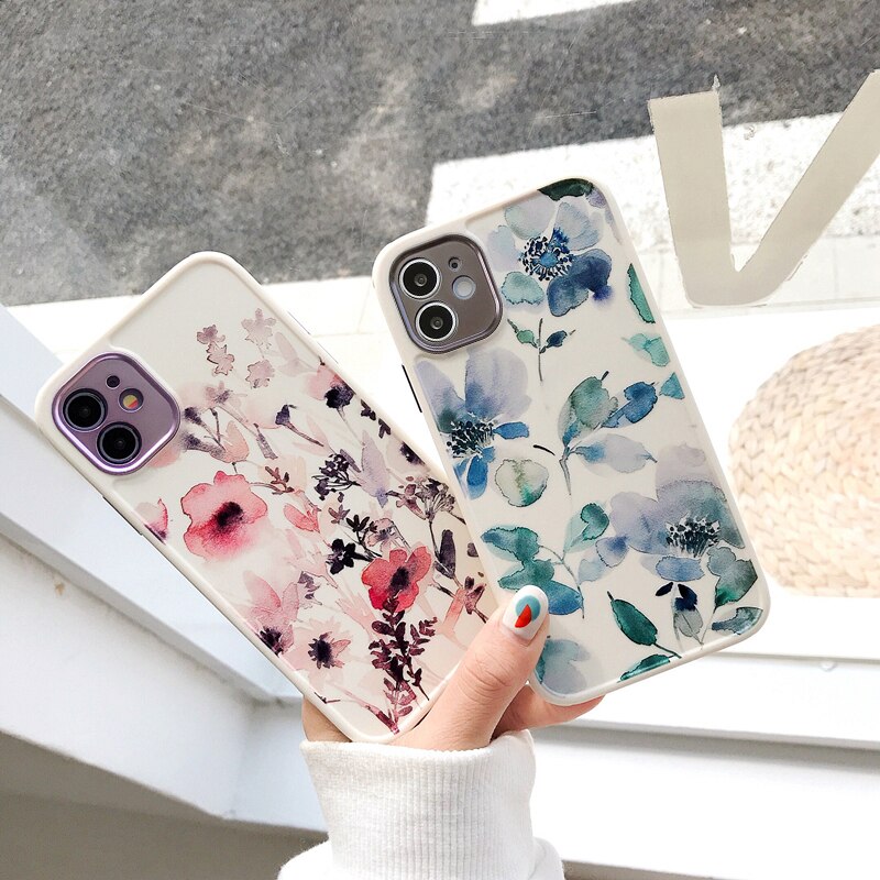 Ốp điện thoại silicon TPU mềm chống sốc in hình hoa màu nước cho iPhone 11 Pro Max X XR XS Max 7 8 Plus SE2020 12