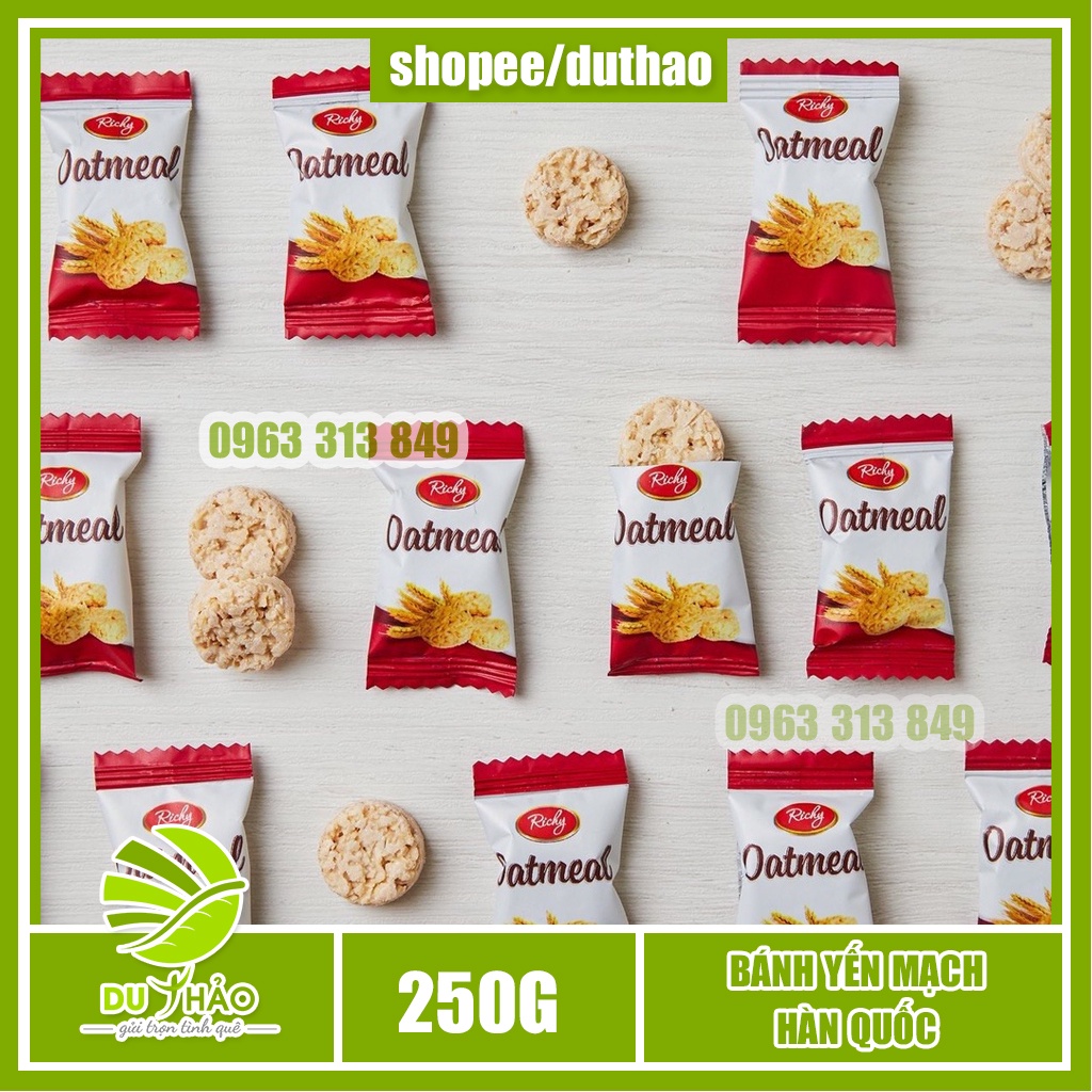 Bánh yến mạch Hàn Quốc Oatmeal Richy, kẹo yến mạch bơ sữa ngọt dịu, giòn xốp túi 250g