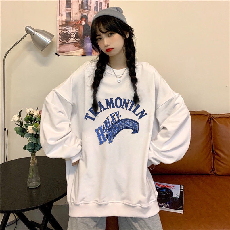 Áo Sweater Mỏng Cổ Tròn Dài Tay Dáng Rộng In Chữ Phong Cách Hàn Quốc Thời Trang Cho Nữ