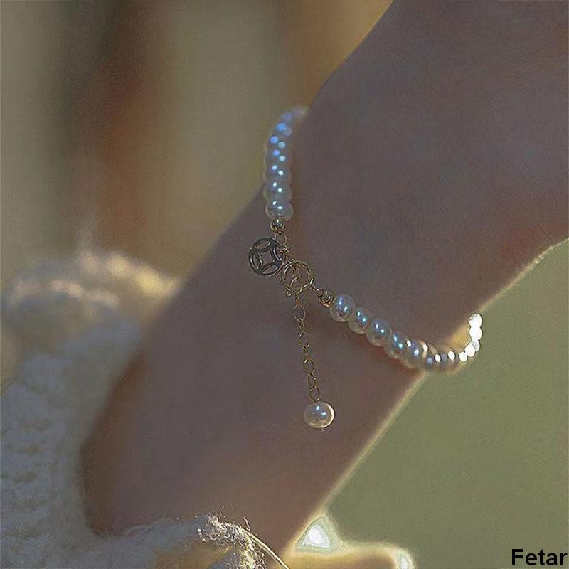 Vòng tay may mắn đính hạt ngọc trai phong cách Trung Hoa cổ điển cho nữ