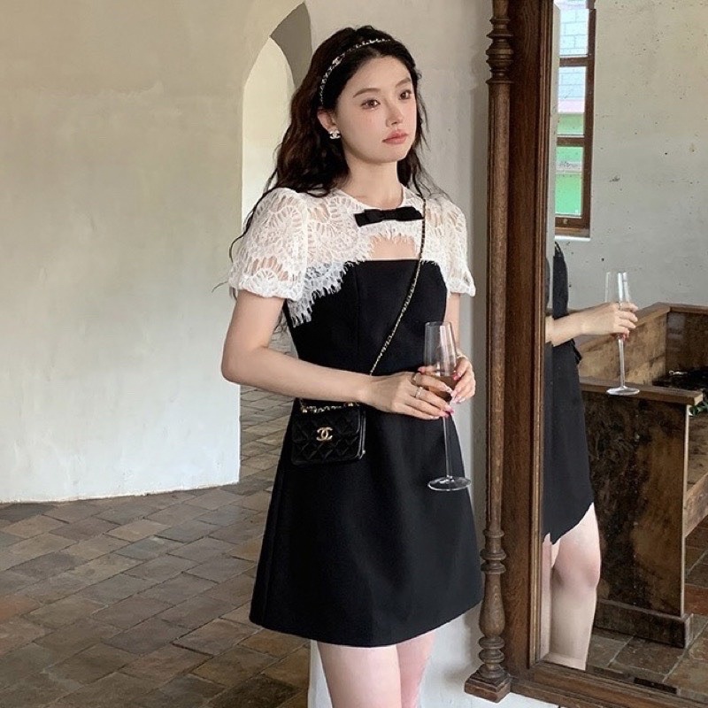 [HÀNG SẴN]VÁY-ĐẦM TACTA PHỐI TAY REN NƠ CỔ TIỂU THƯ