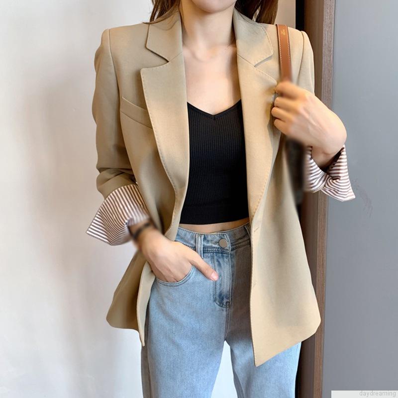 Áo khoác Blazer tay dài hoạ tiết kẻ sọc cho phái nữ