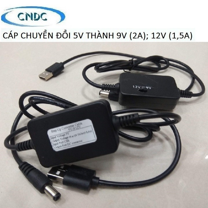 Cáp chuyển đổi điện áp 2 trong 1 - 5v thành 9v - 2A và thành 12v - 1,5A (dùng cho modem Wifi)