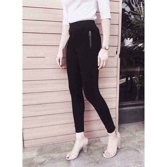 Quần legging phối KHÓA SƯỜN Hàn Quốc chất UMI