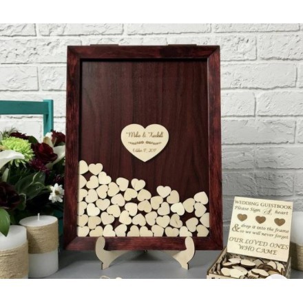 Tranh gỗ ký tên tiệc cưới  trái tim wedding handmade màu gỗ