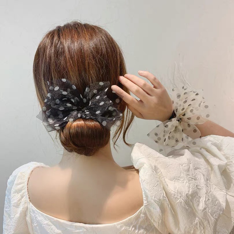Quấn tóc búi tóc nơ vải voan chấm bi cho nữ QT387