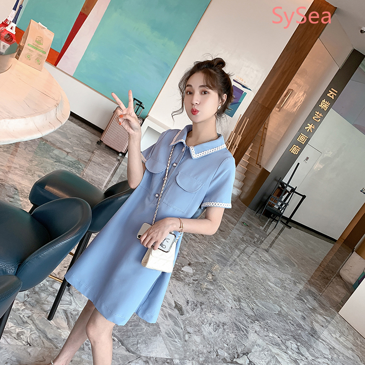 Đầm midi ngắn tay phối nút ngọc trai thời trang mùa hè cho nữ