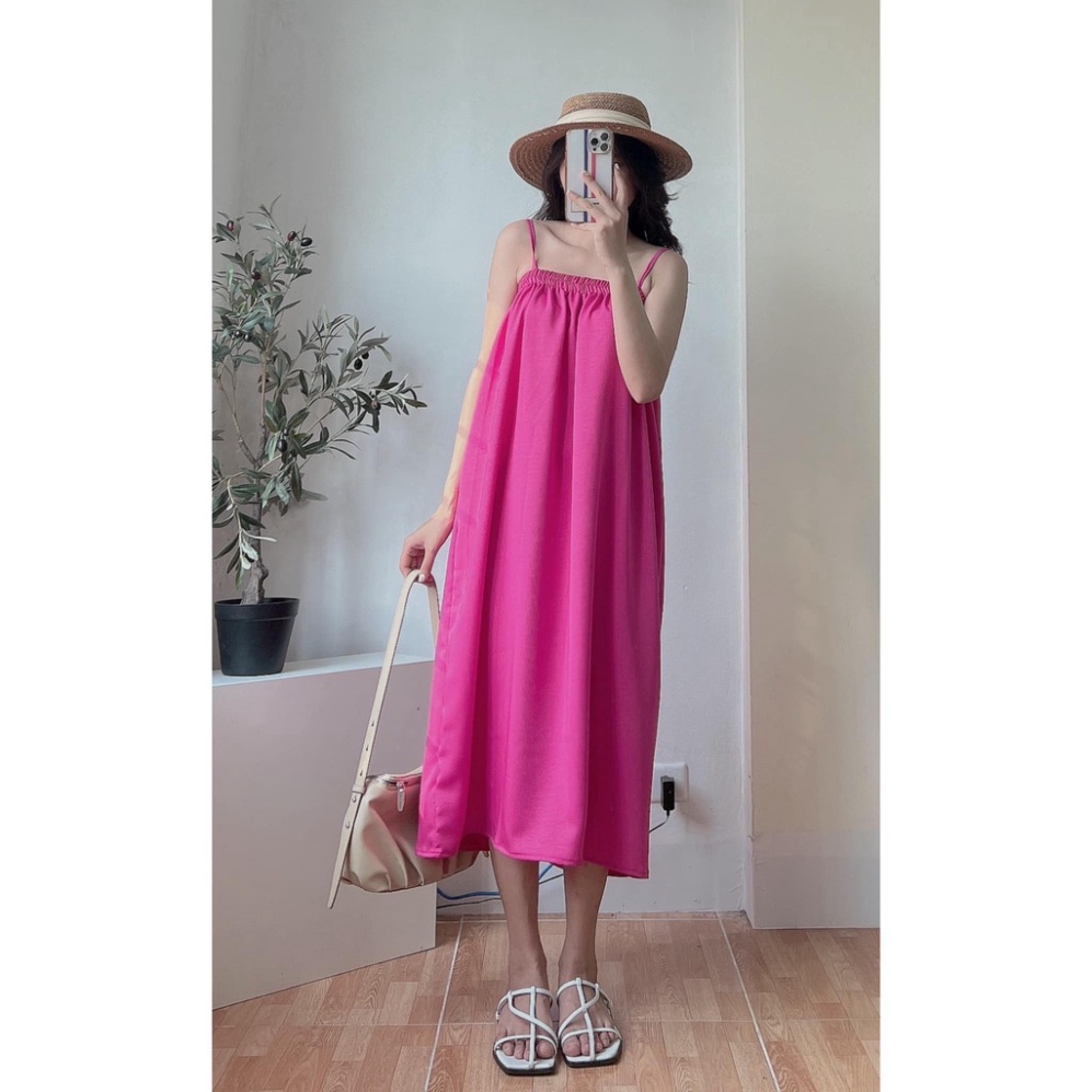 Váy 2 dây nữ đầm maxi đi biển V8228 dáng dài qua gối chun ngực freesize babydoll xanh lá đẹp vintage sang chảnh-CHAKOVET