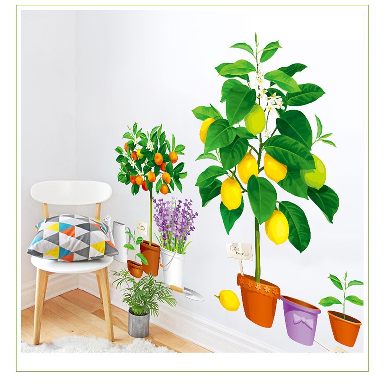 Tranh decal dán tường LỌ HOA với những bông hoa khoe sắc trang trí phòng bếp, cửa hàng - Decal dán tường