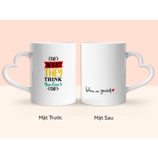 [FREESHIP ĐƠN 50K] Ly sứ trắng loại tốt - quai trái tim dễ thương - in slogan tạo động lực