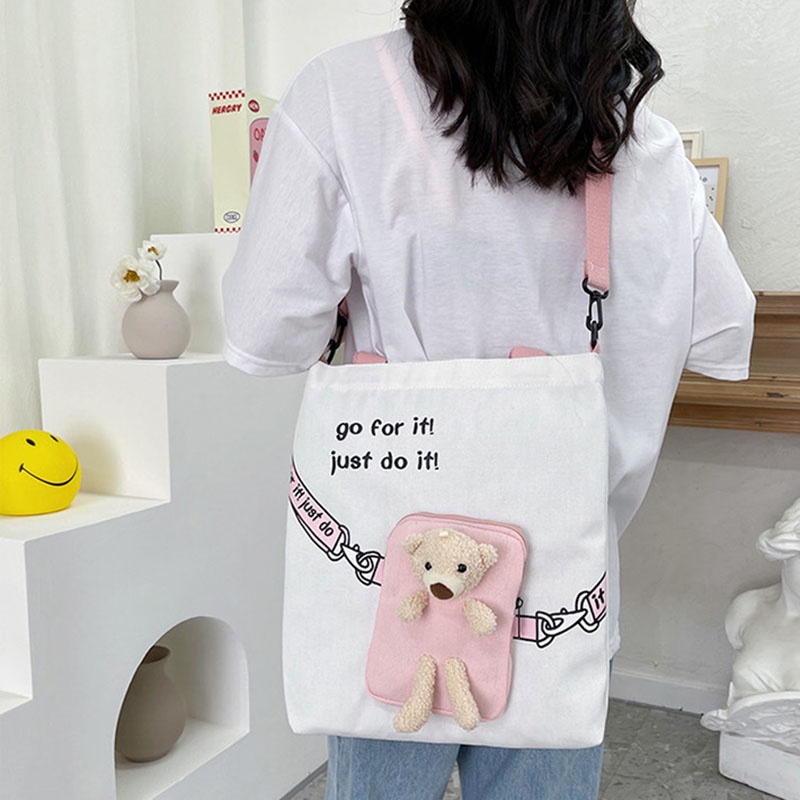 Túi Đeo Vai Vải canvas Cầm Tay In Họa Tiết Dễ Thương Thời Trang Cho Nữ