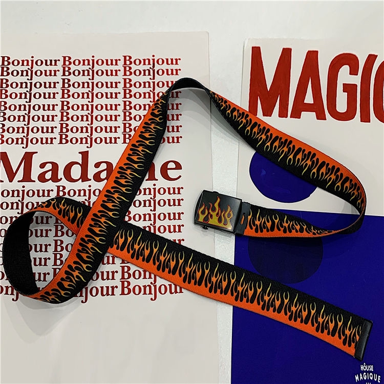 [Miễn Phí Vận Chuyển] Thắt Lưng Vải 237004Thắt Lưng In Họa Tiết Ngọn Lửa Thời Trang Dễ Phối Đồ Unisex