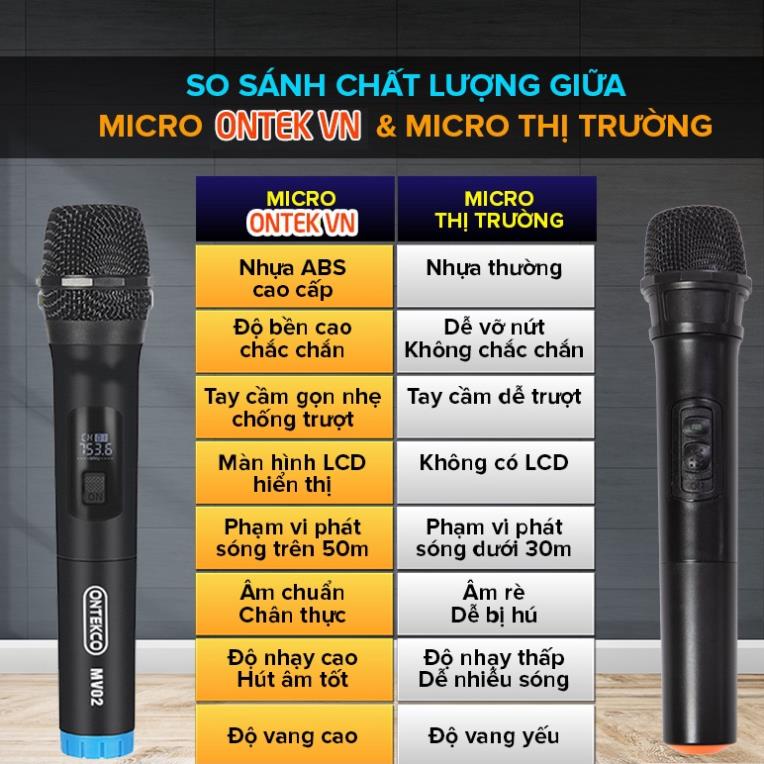 Bộ micro không dây ONTEKCO MV02 hát karaoke gia đình chuyên nghiệp