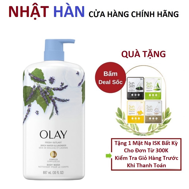 Sữa Tắm Dưỡng Ẩm Chiết Xuất Lá Cây Bạch Dương Và Hoa Oải Hương OLAY Fresh Outlast Birch Water & Lavender Body Wash 887ml
