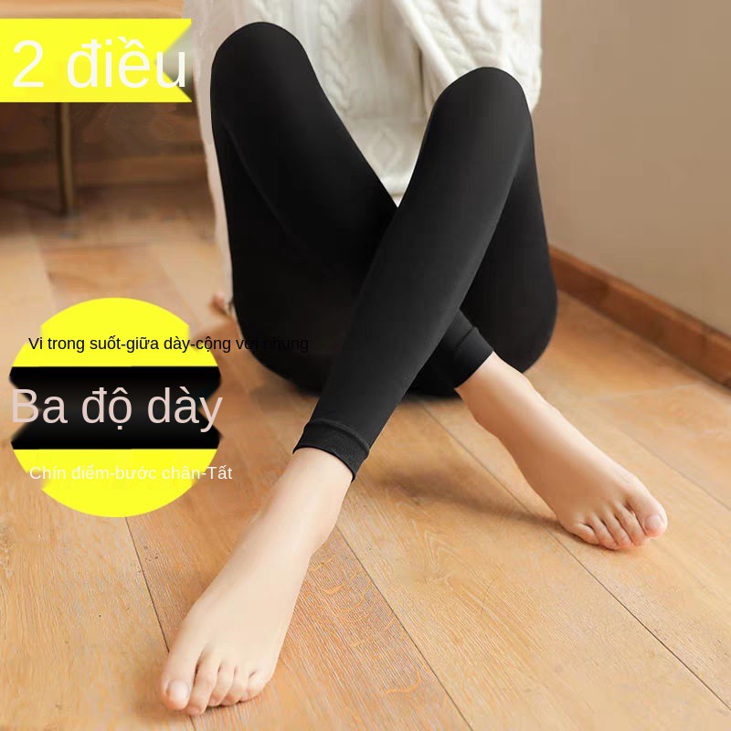 Quần tất chín 2 múi, dày vừa cho mùa xuân và thu của phụ nữ, legging, áo ngoài kiểu mỏng chống vướng víu