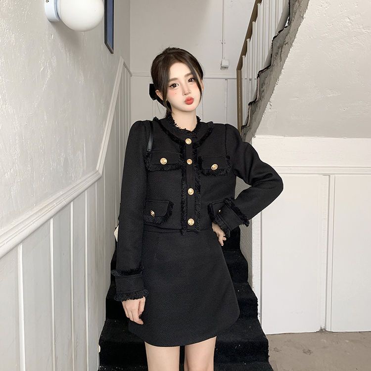 Set Áo Khoác Ngắn Tay Dài + Chân Váy Xẻ Tà Lưng Cao Thời Trang Mùa Thu 2022 Cho Nữ