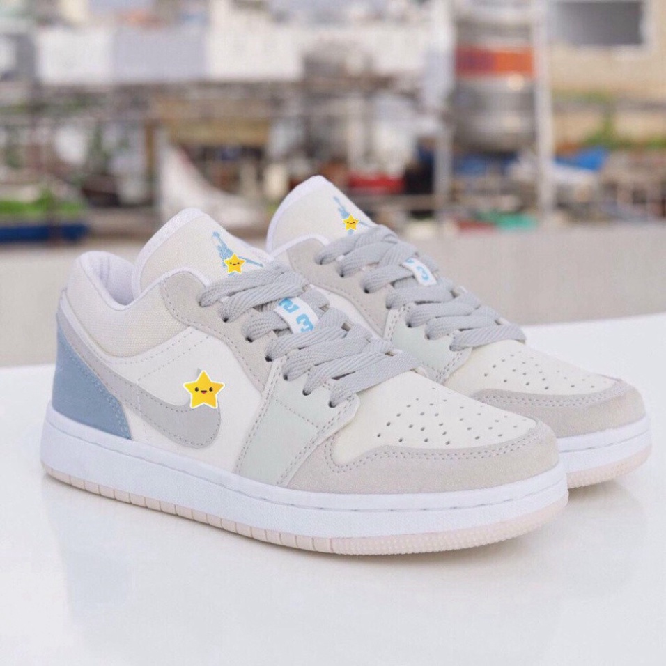 Giày Jordan Trắng Xám JD1 Cổ Thấp Gót Xanh Sneaker Nam Nữ Full Box Bill F12 | BigBuy360 - bigbuy360.vn