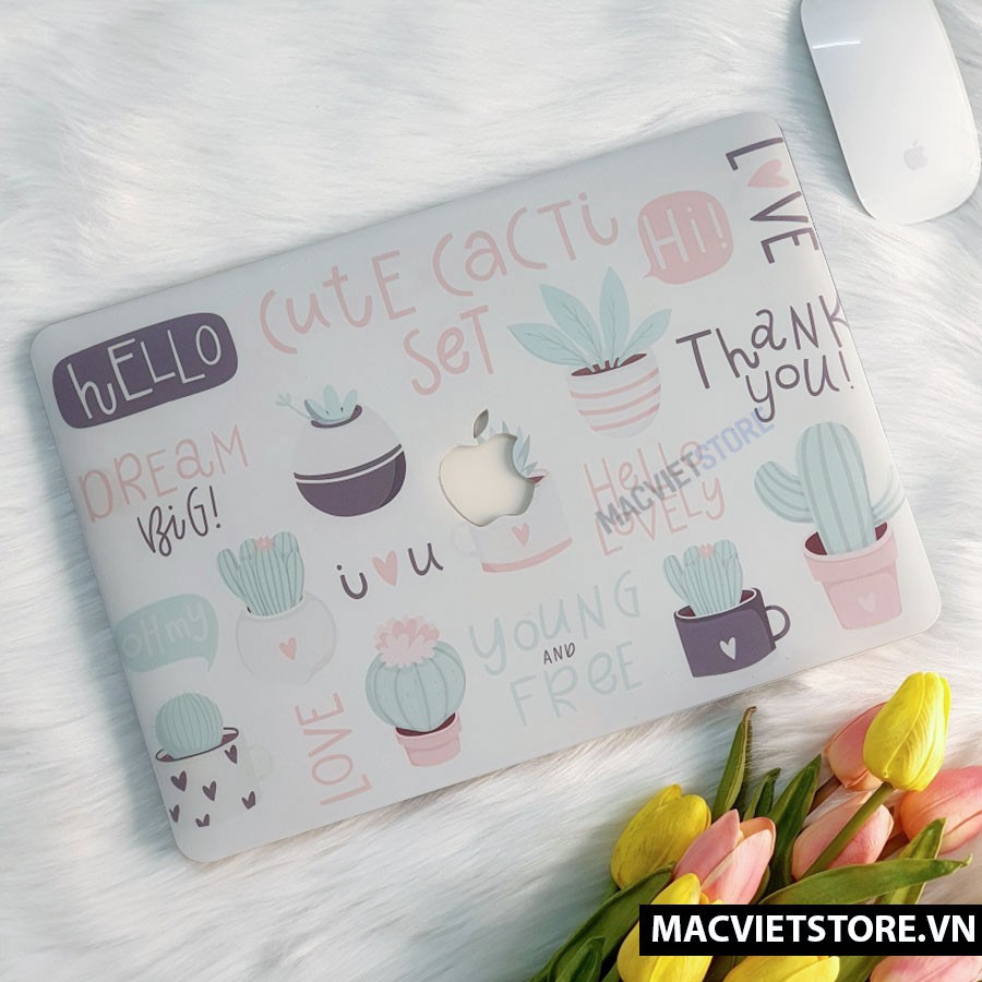 [3-IN-1] Ốp Macbook, Case Macbook Hình Hello Cute (Tặng Kèm Nút Chống Bụi Và Kẹp Chống Gẫy Sạc)
