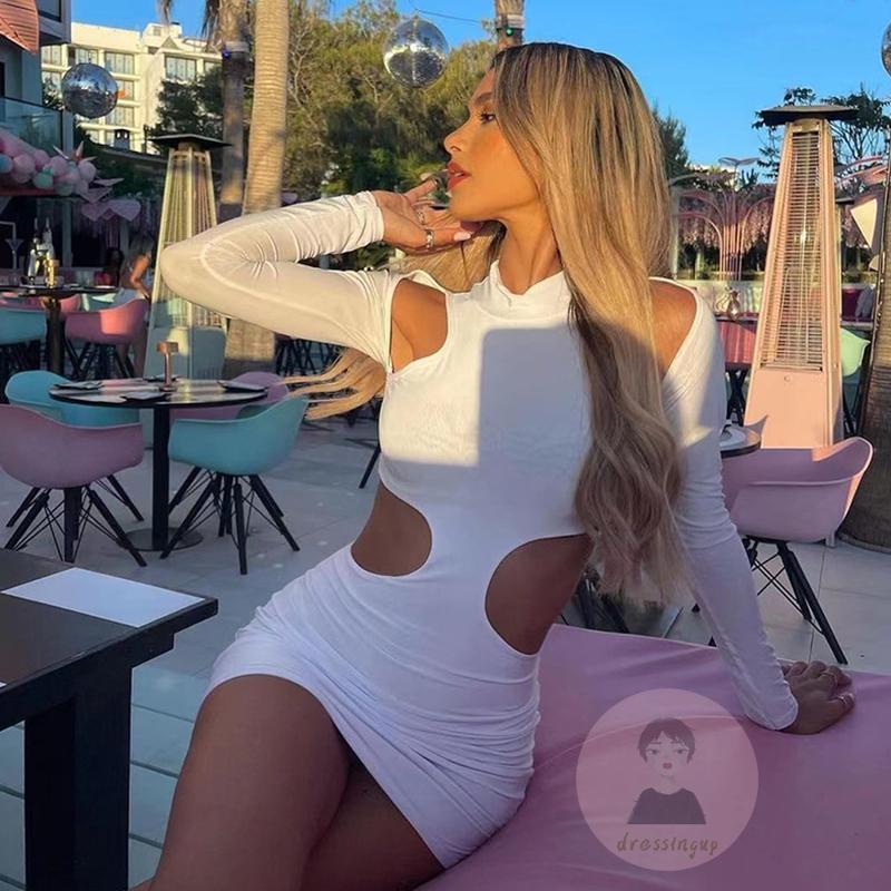 Đầm Ôm Dáng Tay Dài Cổ Đứng Màu Trơn Dành Cho Nữ