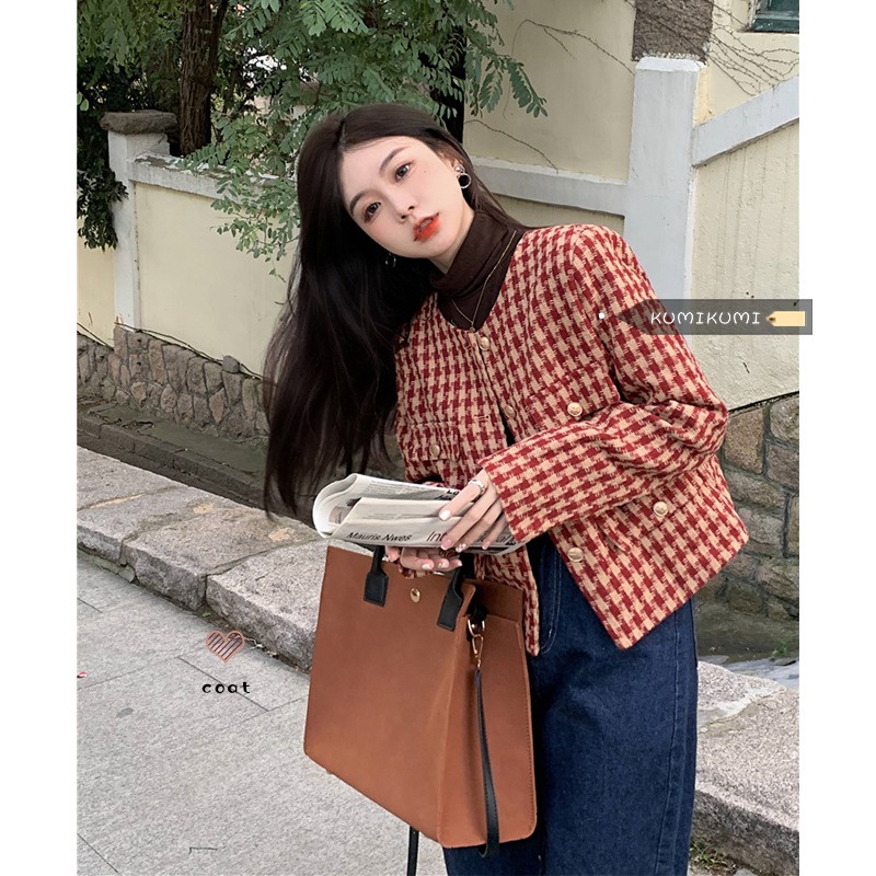 ÁO KHOÁC CARO DẠ ĐAN SỢI (kèm hình thật) ĐIỆU ĐÀ TIỂU THƯ ULZZANG PHONG CÁCH HÀN XU HƯỚNG
