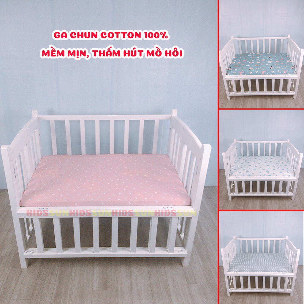 Ga Chun Bọc Đệm Cho Đệm Cũi Trẻ Em Chất Liệu Cotton 100% Mềm Mịn Không Nhăn Không Xù Nhiều Kích Thước Màu Sắc
