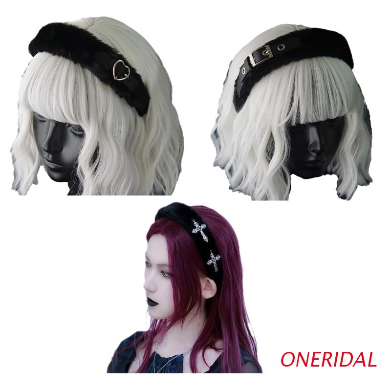 Băng Đô Cài Tóc Bằng Da Phối Lông Phong Cách Gothic Thời Trang Cho Nữ