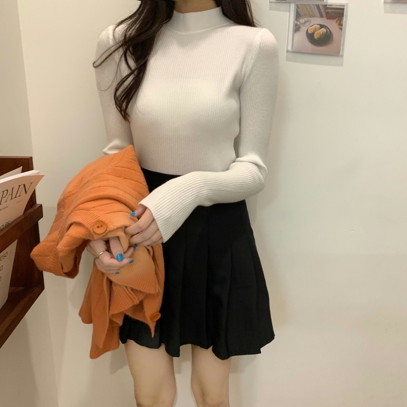 Áo Perty dệt kim màu trơn dáng ôm thời trang thu đông phong cách Hàn Quốc dành cho nữ