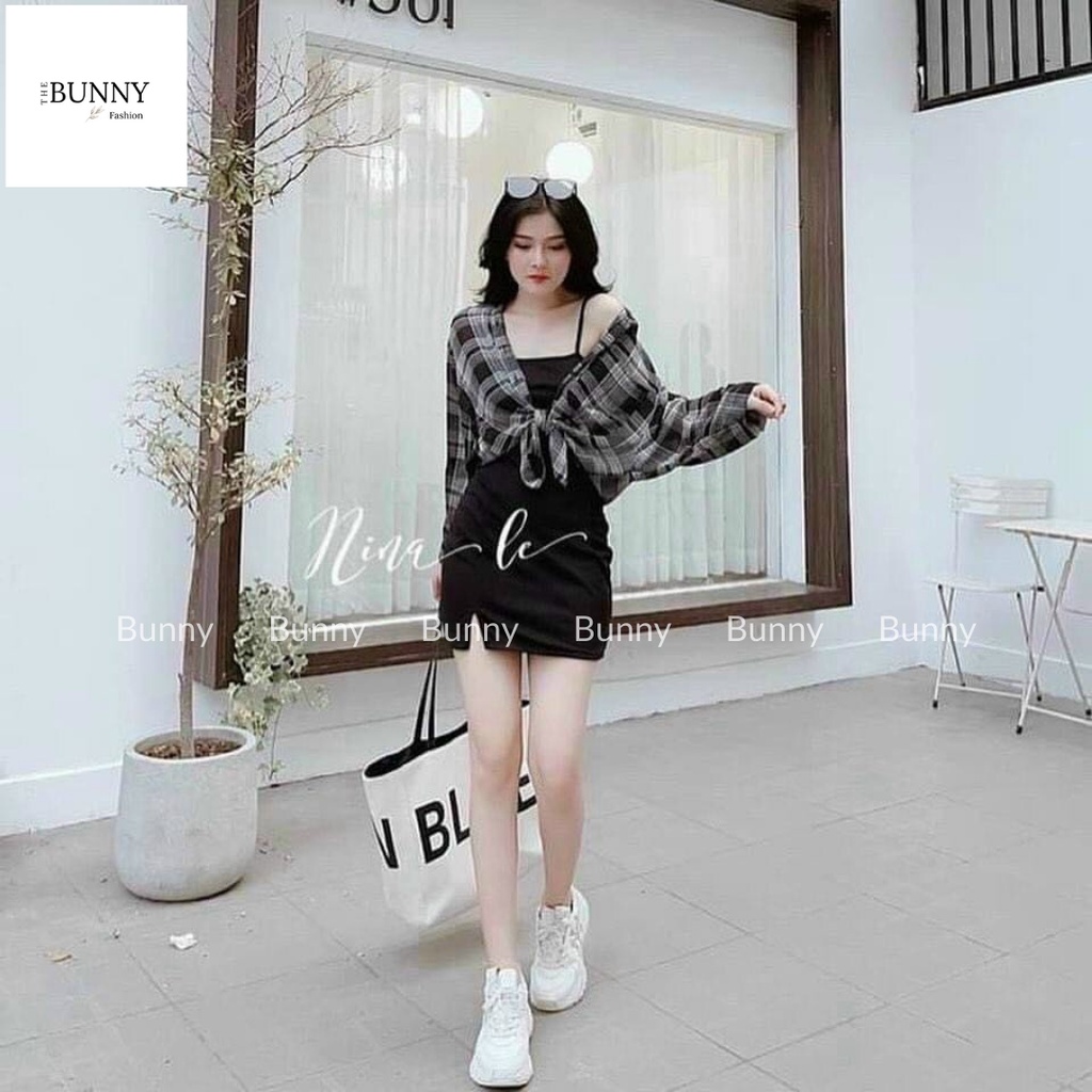 Set váy đầm body mix áo khoác voan hit hot trẻ trung năng động