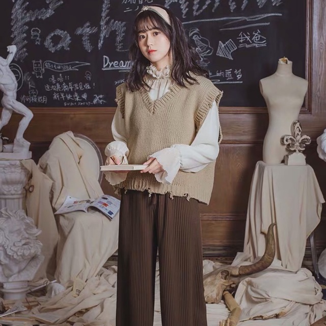 SÉT ÁO GILE MÀU NÂU VINTAGE ULZZANG(sẵn)