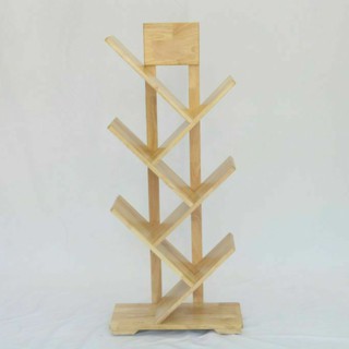Kệ Gỗ Kệ Sách Hình Xương Cá 6 Tay Bằng Gỗ Cao Su Tự Nhiên