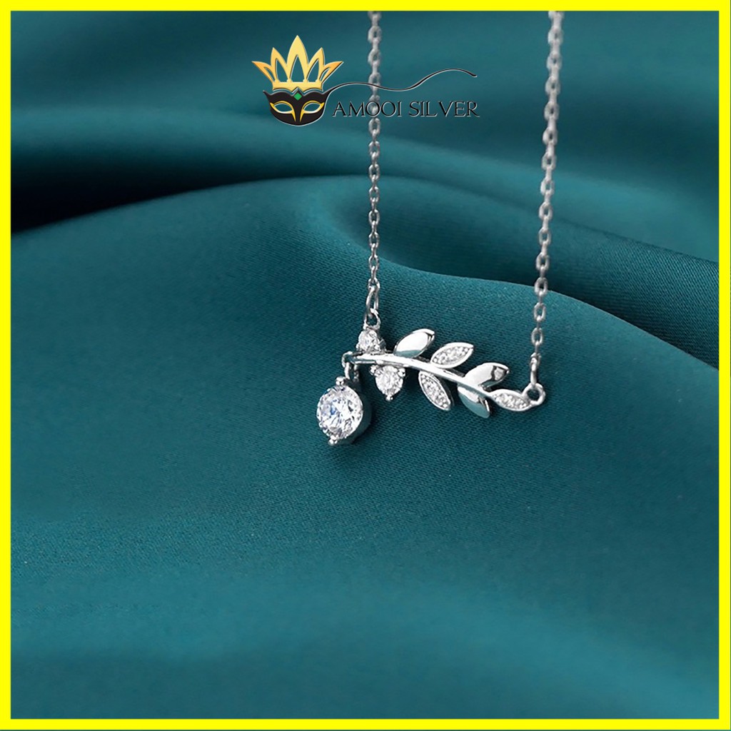 Dây chuyền bạc S925 lá nguyệt quế đính đá - Amooi Silver AD99