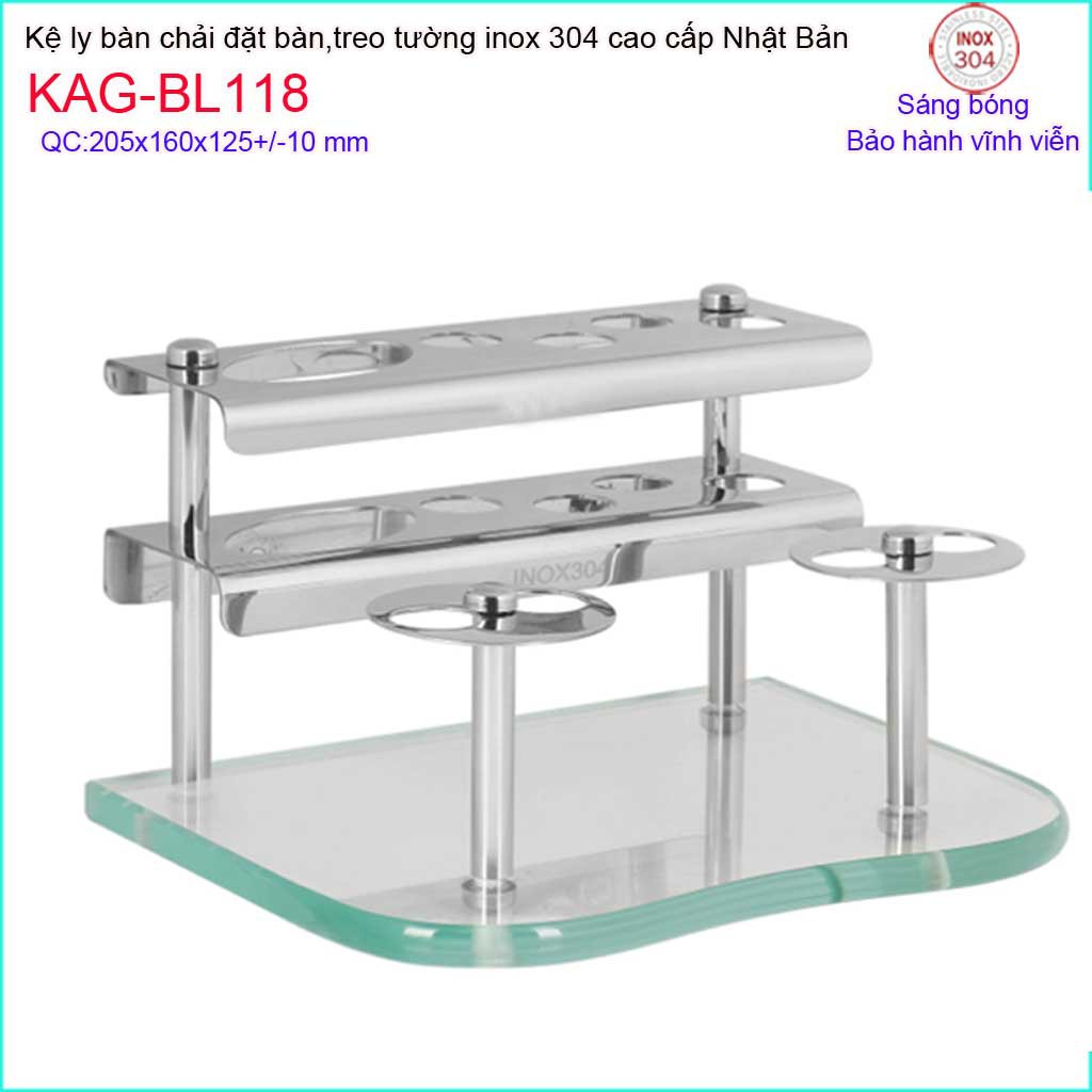 Kệ ly bàn chải kem đánh răng Inox 304 Nhật Bản, kệ đa năng úp ly-bàn chải-kem đánh răng inox Kace KAG-BL118