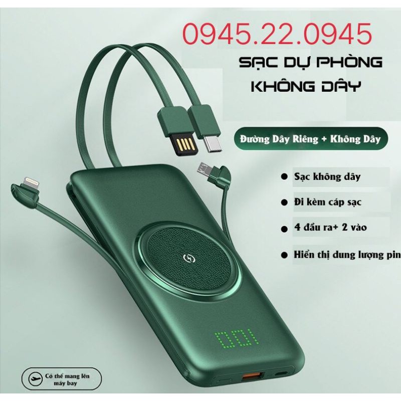 Sạc dự phòng 10000mAh tích hợp dây sạc và hỗ trợ sạc không dây !