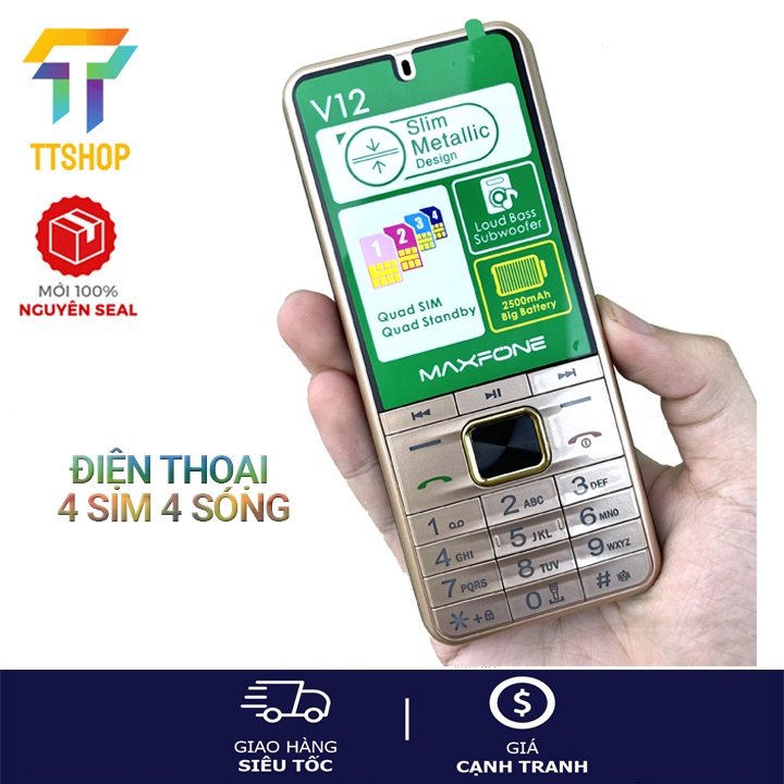 Điện thoại Maxfone V12 4 sim, pin khủng ,màn hình lớn 2.8 inch - Mới 100%