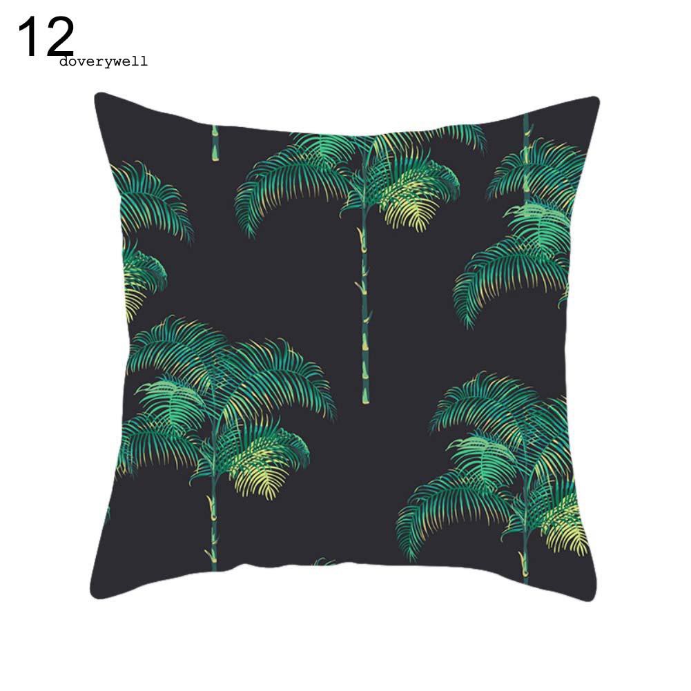 Áo gối khổ vuông 45cm X 45cm in họa tiết lá cây nhiệt đới sáng tạo