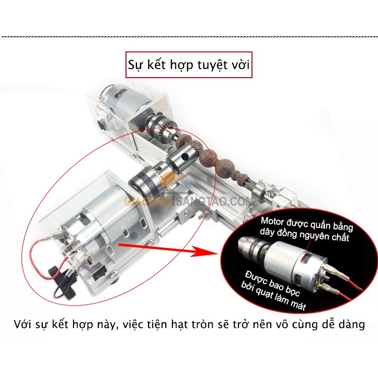 Máy tiện hạt gỗ, chuỗi gỗ mini 2 motor kiêm khoan mài khắc đa năng