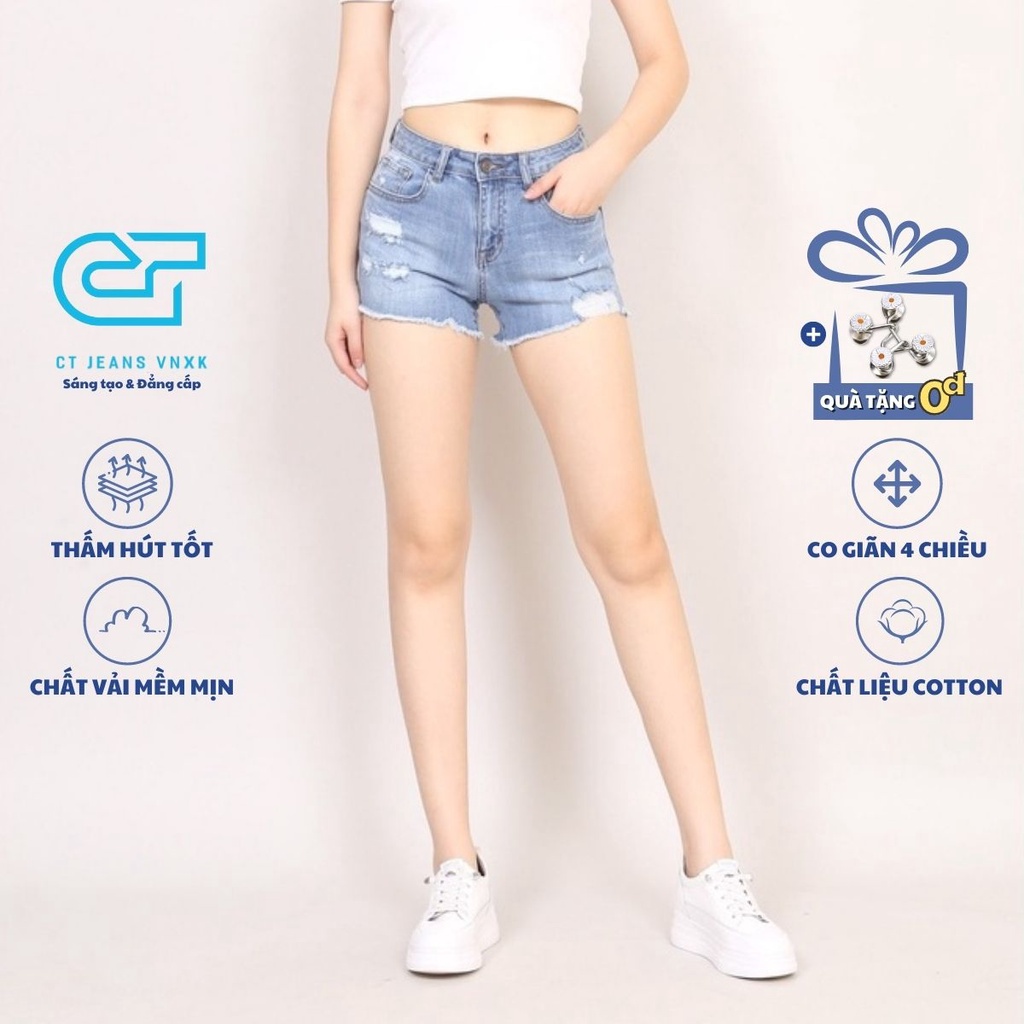 Quần Short Jean Nữ Thời Trang Rách To Gấu Tua Rua CT Jeans