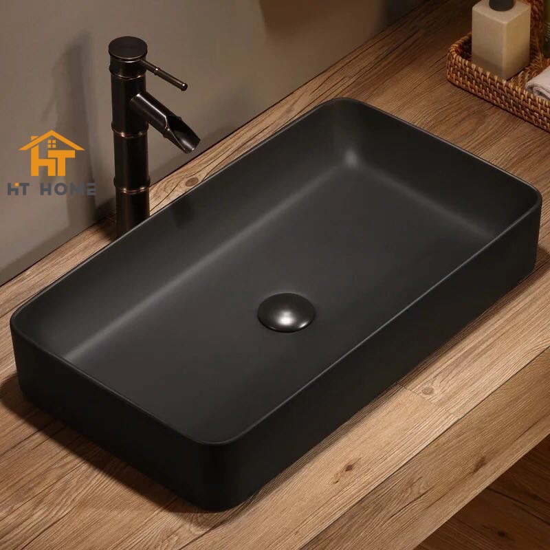 Chậu lavabo đen full đặt bàn đá