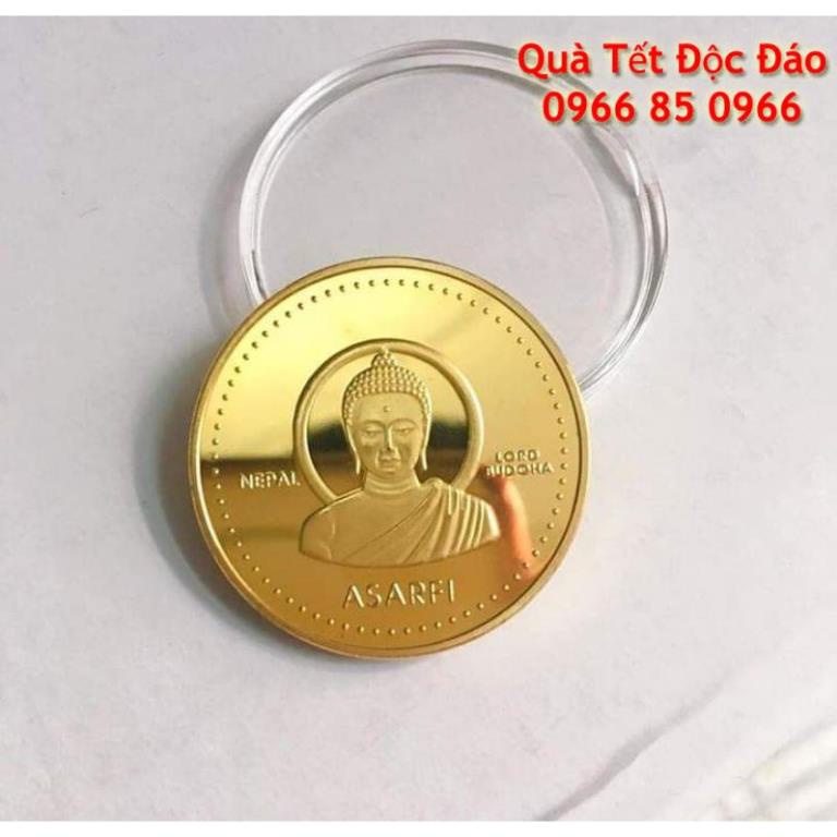 [GIẢM GIÁ] Đồng Xu Đức Phật Thích Ca Nepal May Mắy Tặng kèm túi gấm đỏ long phụng