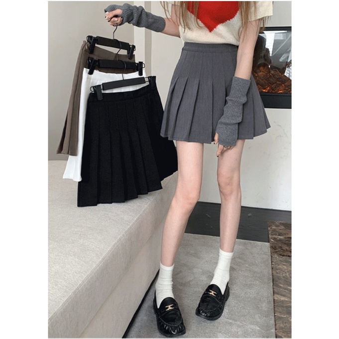 HUANG YOYO Chân Váy Chữ A Lưng Cao Xếp Ly Thời Trang Hàn Quốc Dễ Phối Đồ Cho Nữ