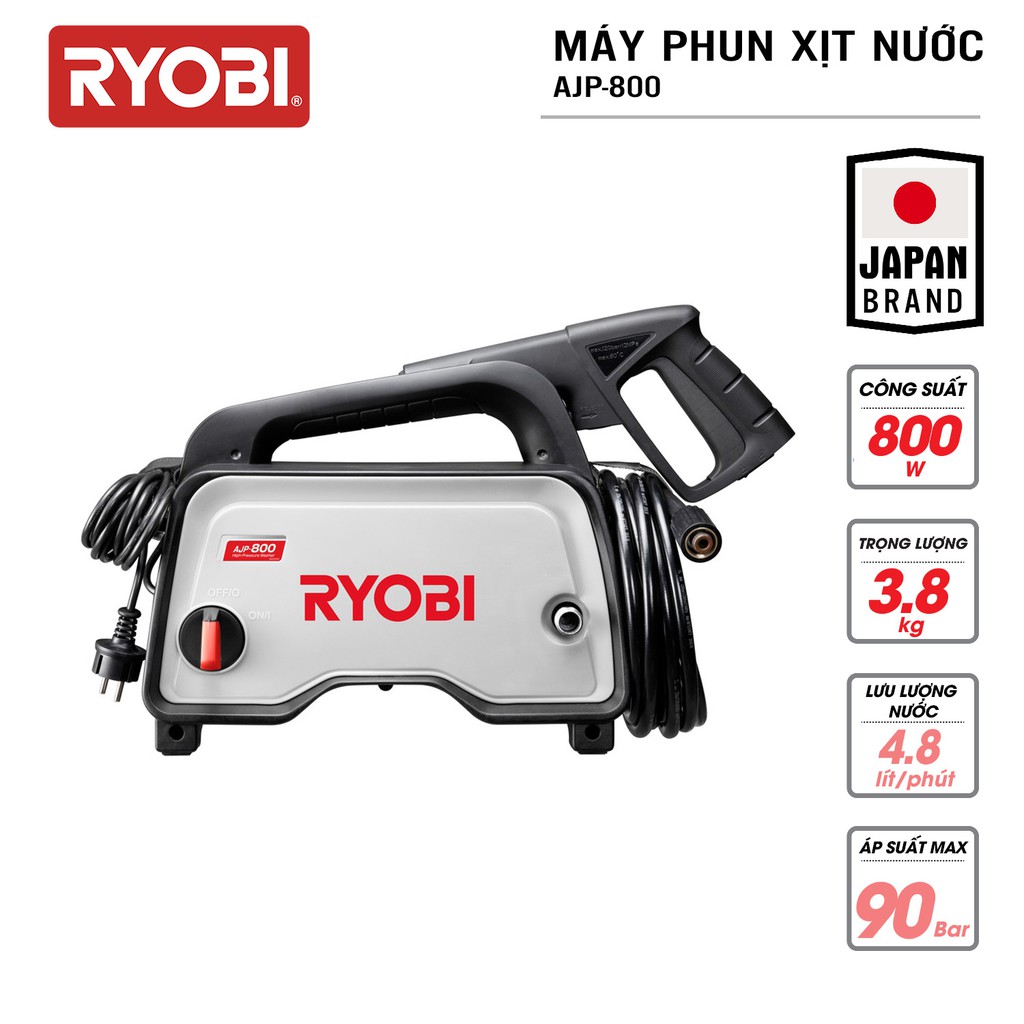 Máy xịt rửa cao áp đa năng điện 500W RYOBI (KYOCERA) - AJP-800 (Kèm Linh kiện khác)