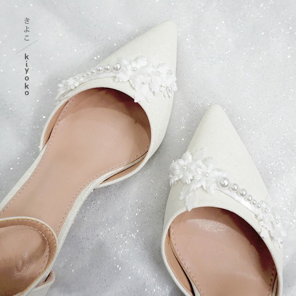 Giày cưới Kiyoko đính HOA TUYẾT ANH cao 7cm | có quai