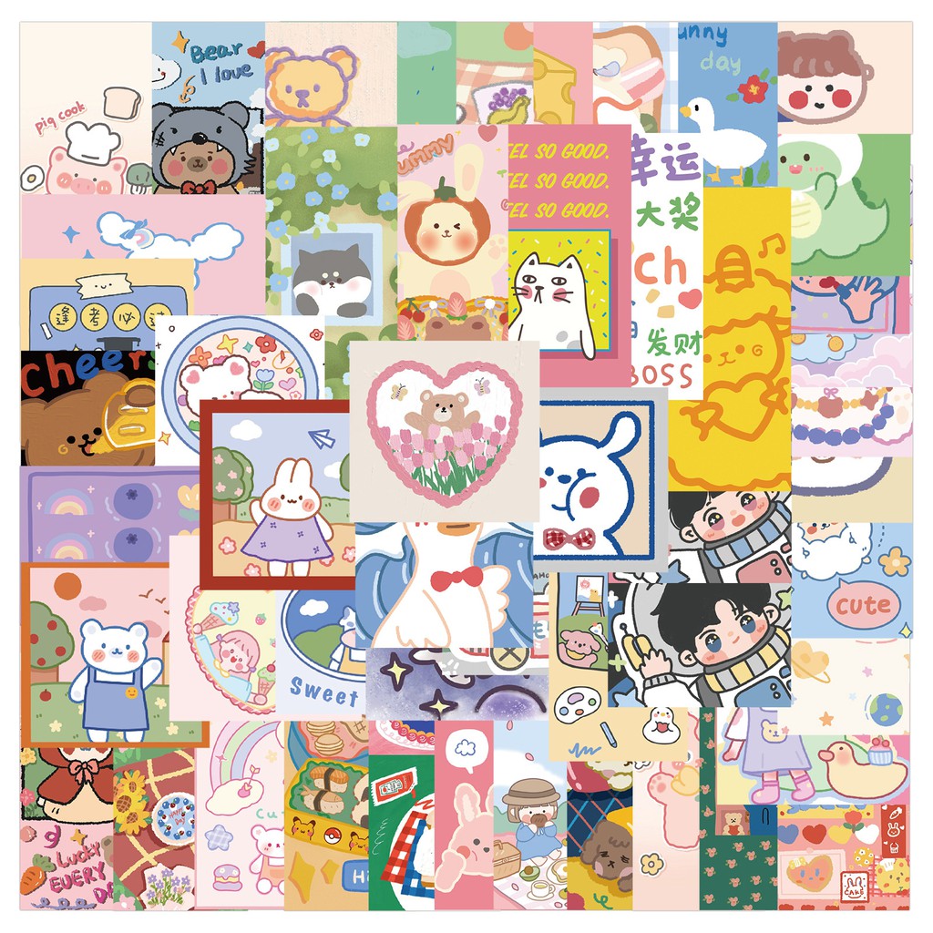 Sticker dán mũ bảo hiểm chống nước, hình dán laptop, điện thoại sét 50 miếng họa tiết cute