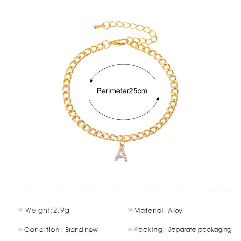 Lắc Chân Đính Đá Hình Chữ Cái Lấp Lánh Xinh Xắn Dành Cho Nữ