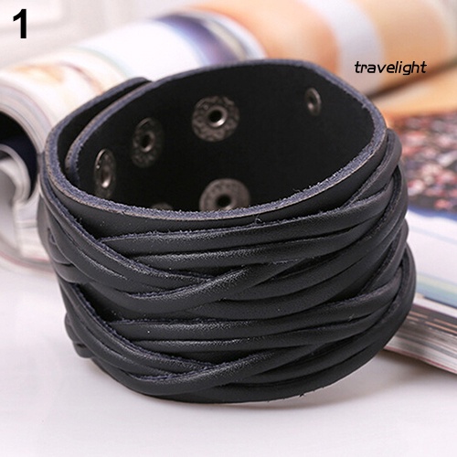 Vòng Tay Da Bản Rộng Phong Cách Punk Cá Tính Cho Nam Nữ