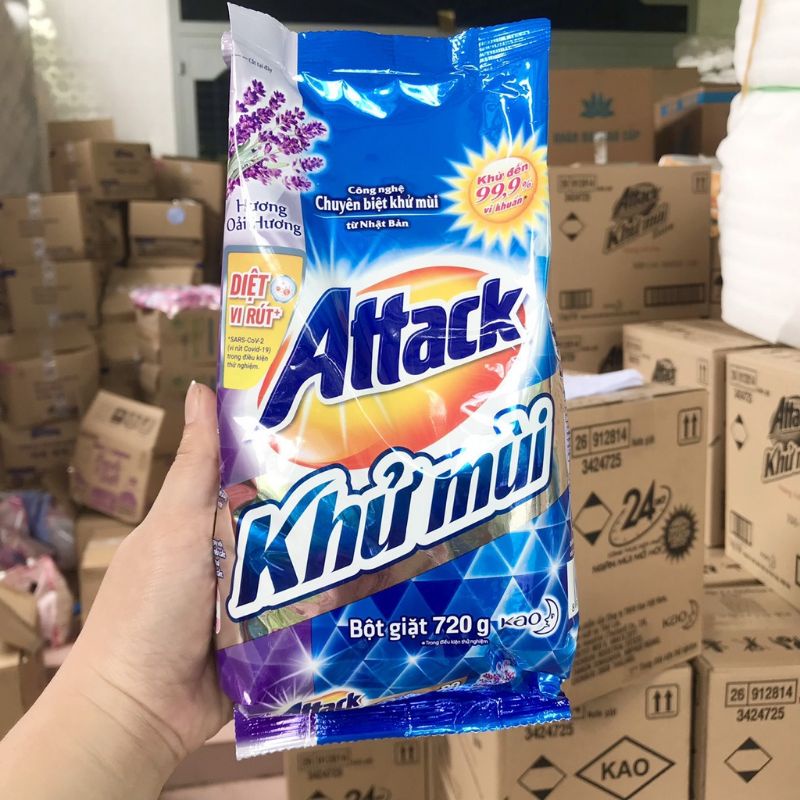 BỘT GIẶT ATTACK KHỬ MÙI MỚI Hương hoa anh đào, lavender 720g