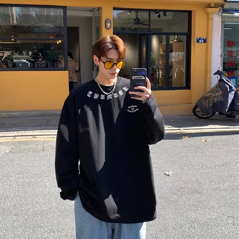 Áo Thun Tay Dài Cổ Tròn Dáng Rộng In Chữ Phong Cách Thời Trang unisex Oversize M-5XL