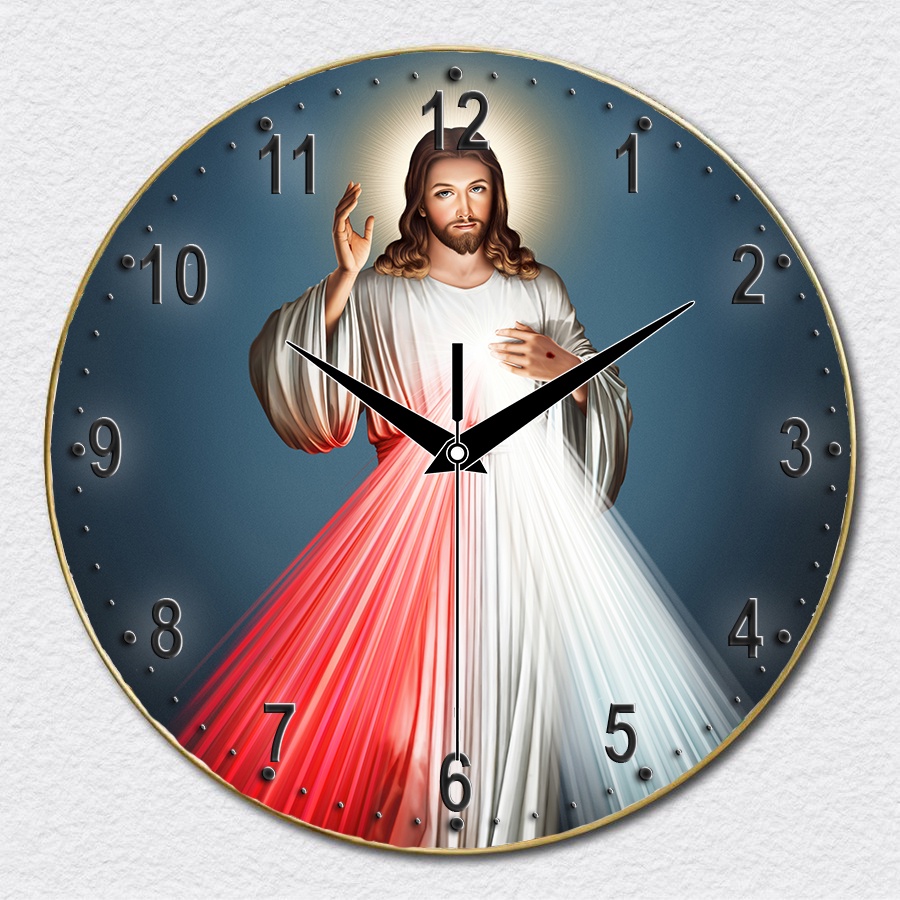 Đồng Hồ Treo Tường in hình 3D Tráng Gương, Đòng Hồ Công Giáo Trang Trí Decor Nhà Cửa Phòng Khách kim trôi size 35cm