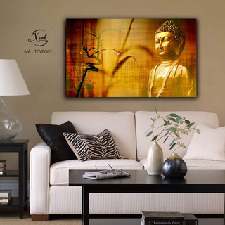 Tranh canvas phật giáo tặng đin treo tranh không cần khoan tường