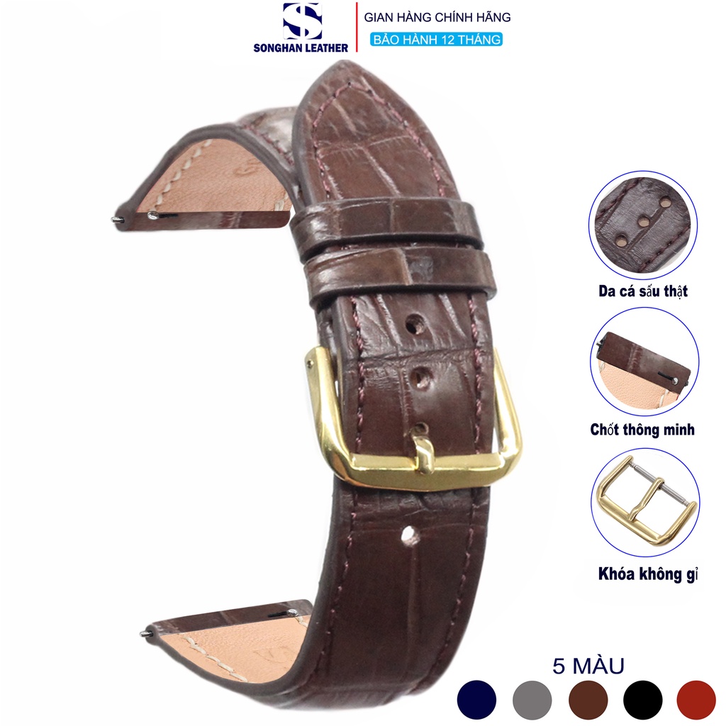 Dây Da Đồng Hồ Cá Sấu Songhan Leather WT08.Dây Da Đủ Size Gắn Chốt Thông Minh+Khóa Kim.BH 6 Tháng